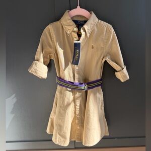 Polo Ralph Lauren Kids Cotton Tan Button Down Shirt Dress w/ belt NWT •  size 4